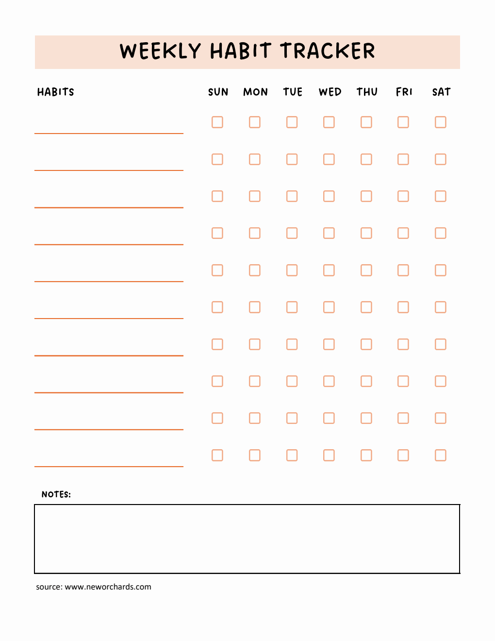 Free Customizable Weekly Habit Tracker (Excel)