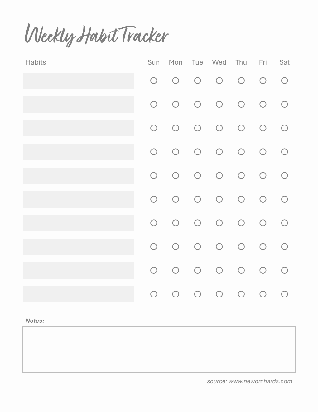 Free Downloadable Weekly Habit Tracker (Word)