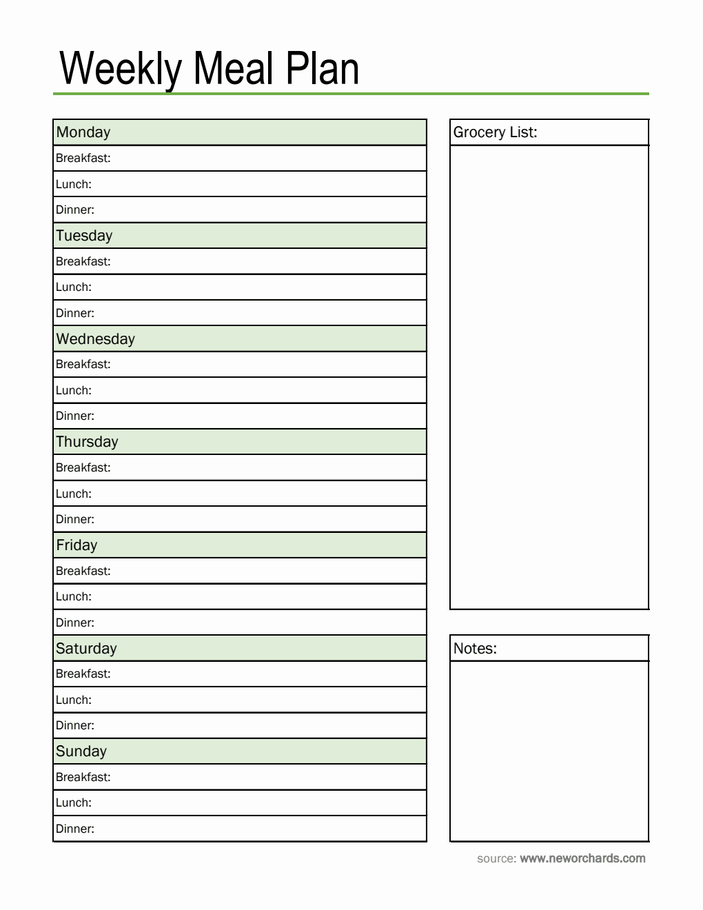 Printable Weekly Menu Plan Free Excel Weekly Menu Plan Template