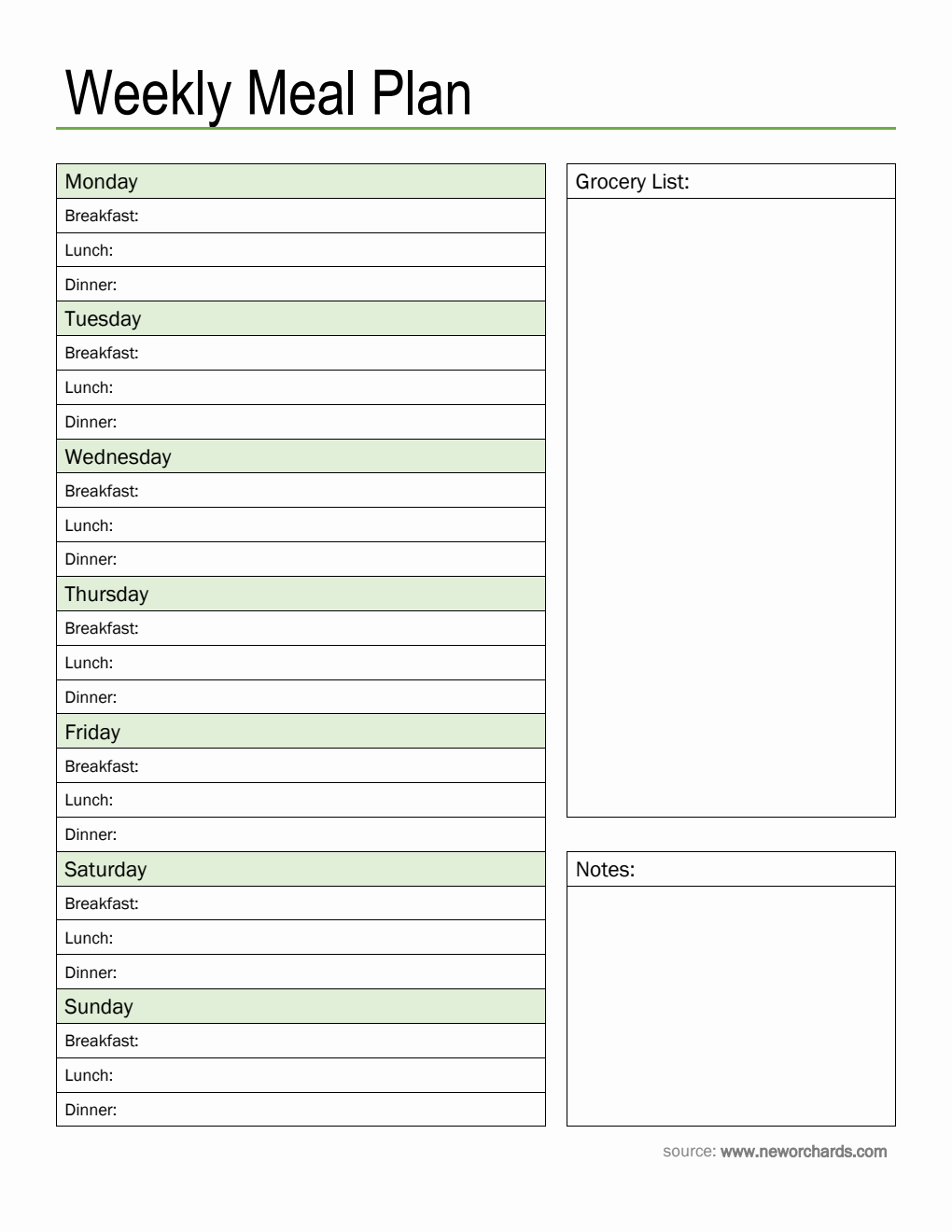 Free Simple Weekly Meal Plan Template (Word)