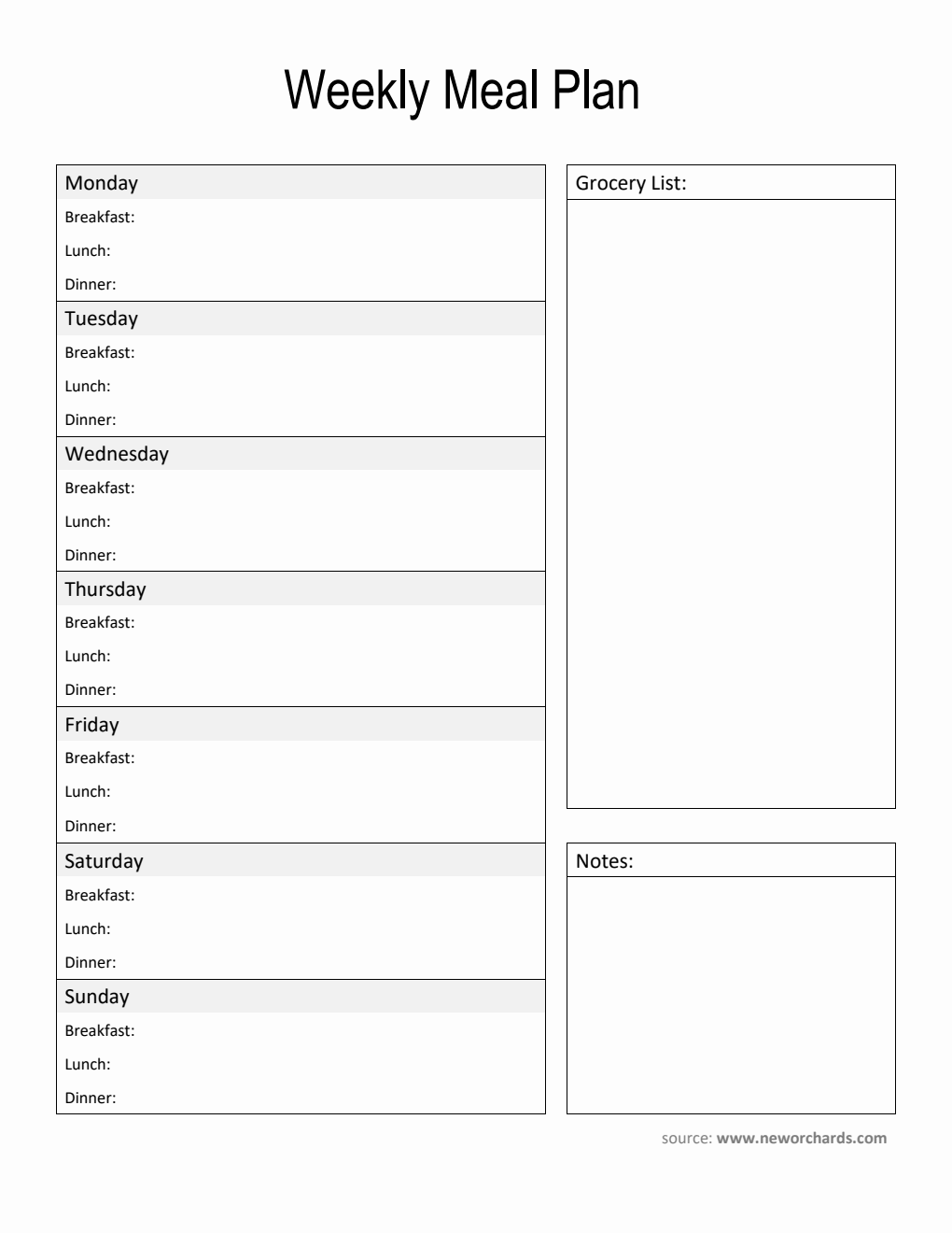 Free Printable Weekly Meal Plan Template (Excel)