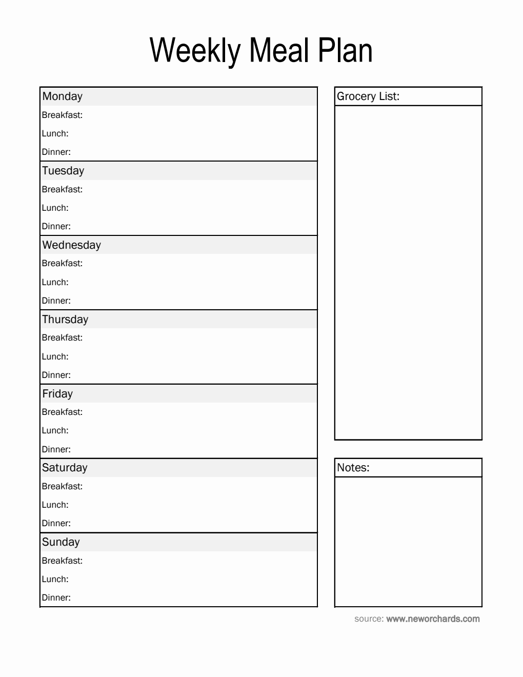 Free Printable Weekly Meal Plan Template (Excel)