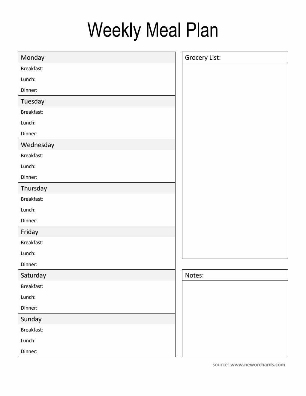 Free Printable Weekly Meal Plan Template (Word)
