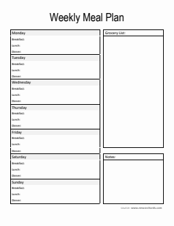 Free Printable Weekly Meal Plan Template (Word)