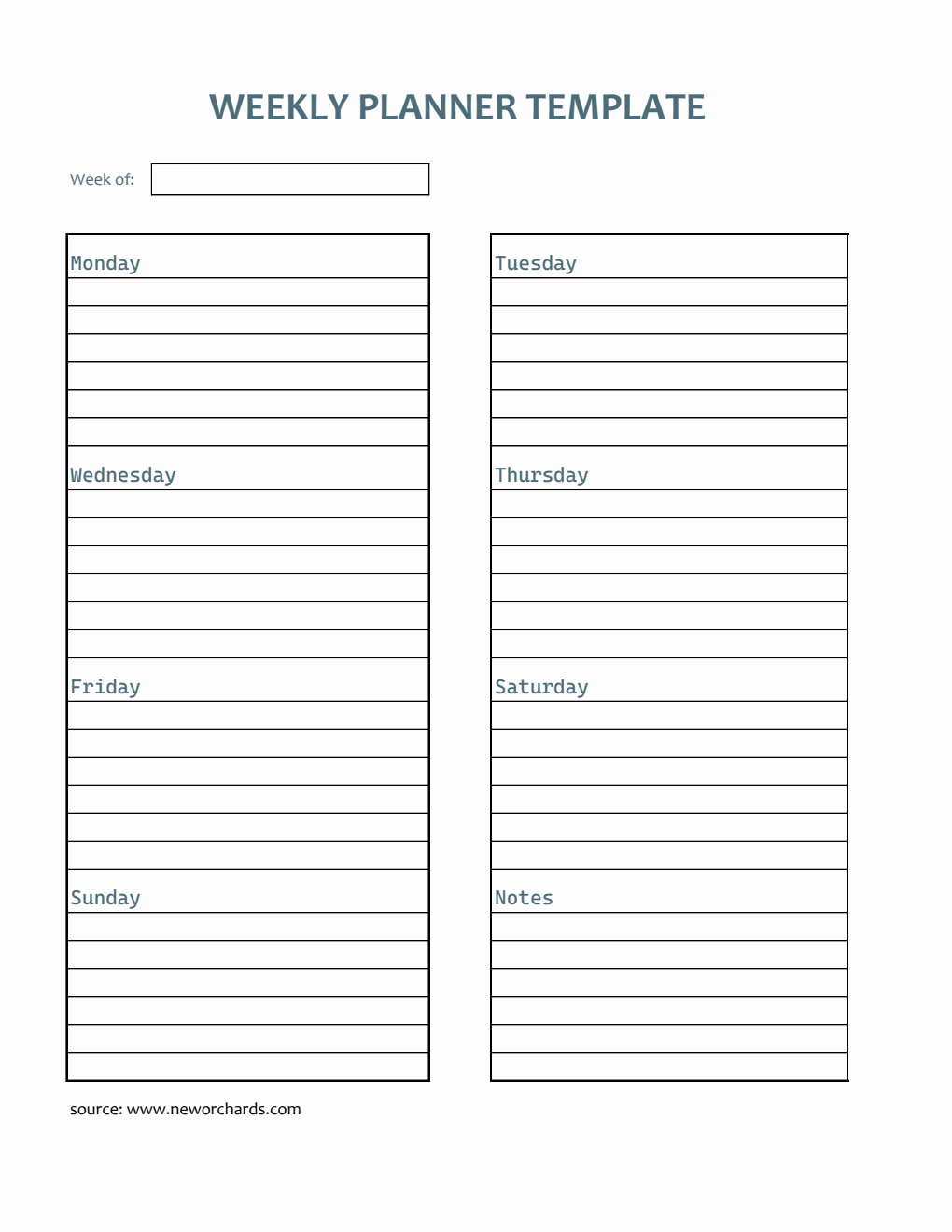 Free Excel Weekly Planner Templates