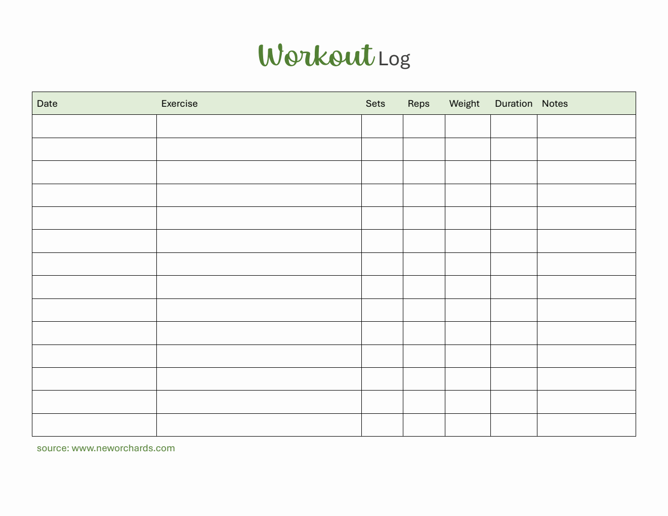 Free Editable Workout Log Template in Word
