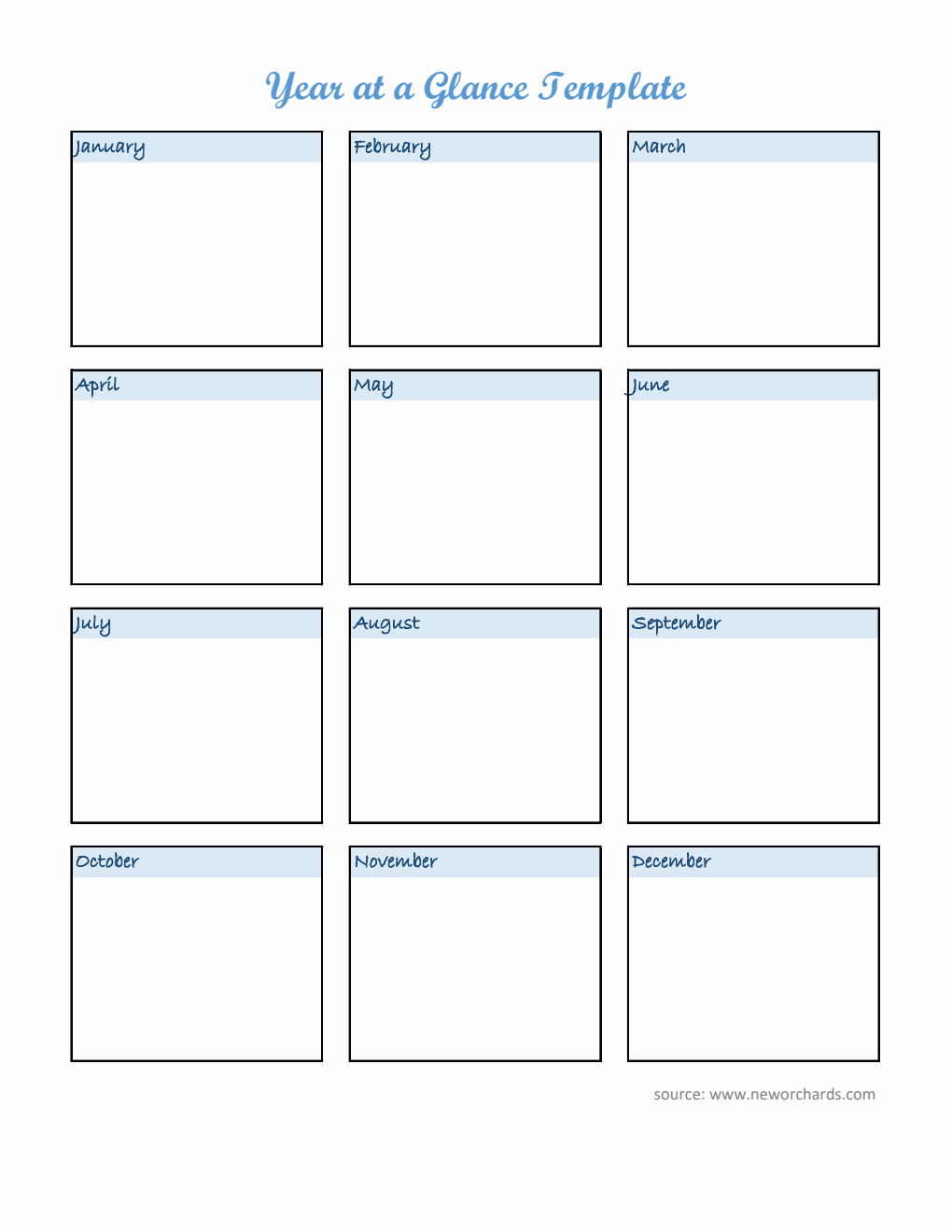 Editable Year at a Glance Template in Excel