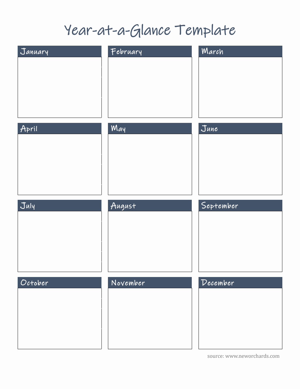 Blank Year at a Glance Template in Word