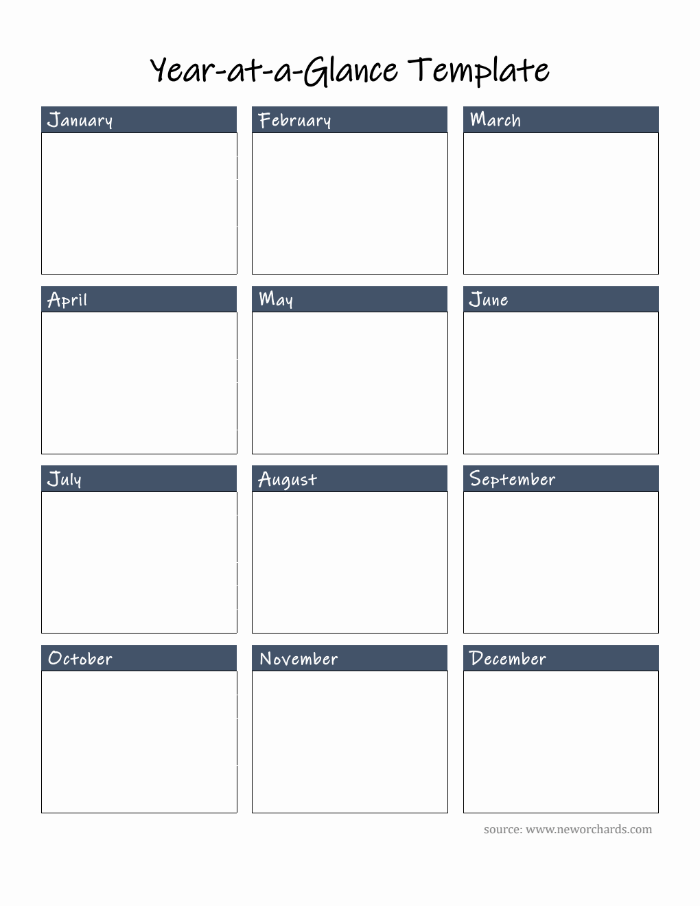 Blank Year at a Glance Template in PDF