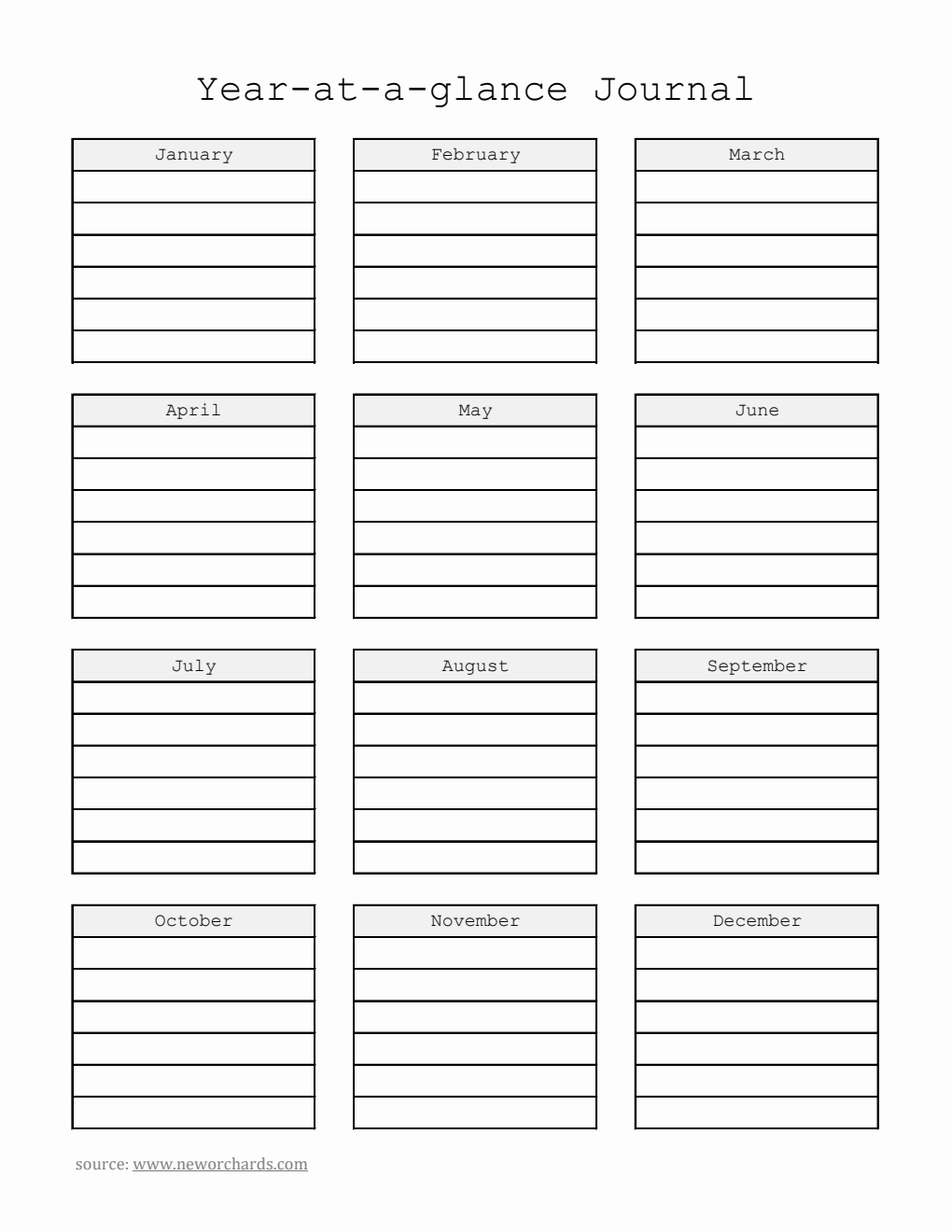 Simple Year At A Glance Template In PDF