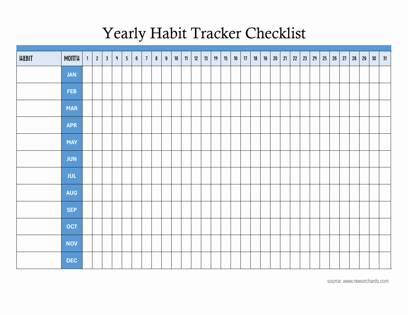 Downloadable Yearly Habit Tracker Template in PDF