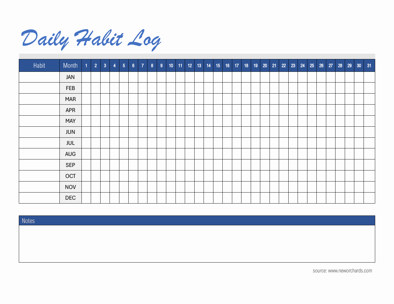 Yearly Habit Tracker Template in Word